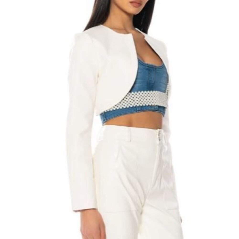 AZALEA WANG Master Crop Faux Leather Jacket Women Size Medium NWOT White